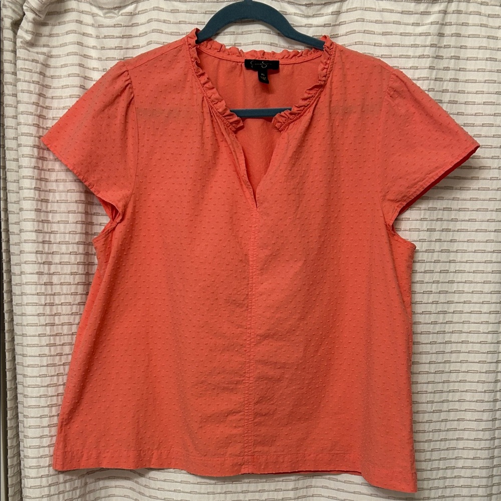 Jessica Simpson Coral Dot Flutter Sleeve Blouse